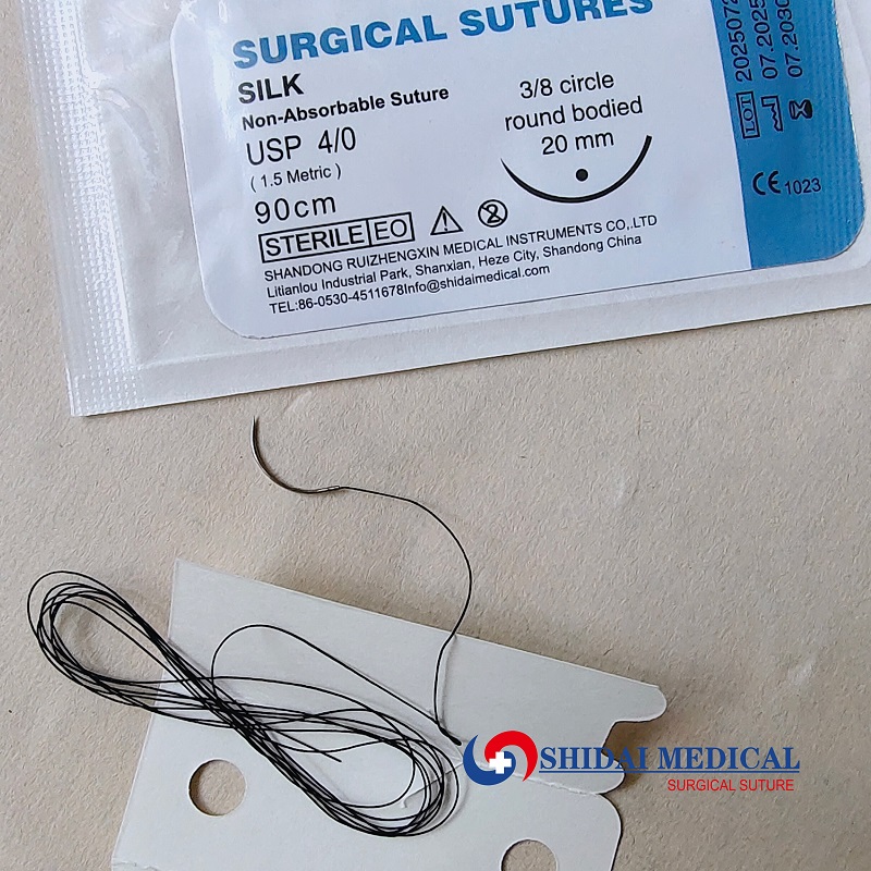 Black braided silk suture